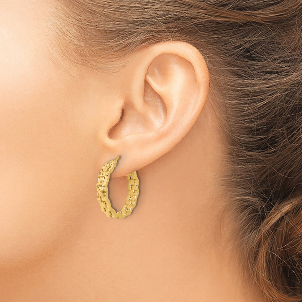 14K Polished and Textured Hoop Earrings