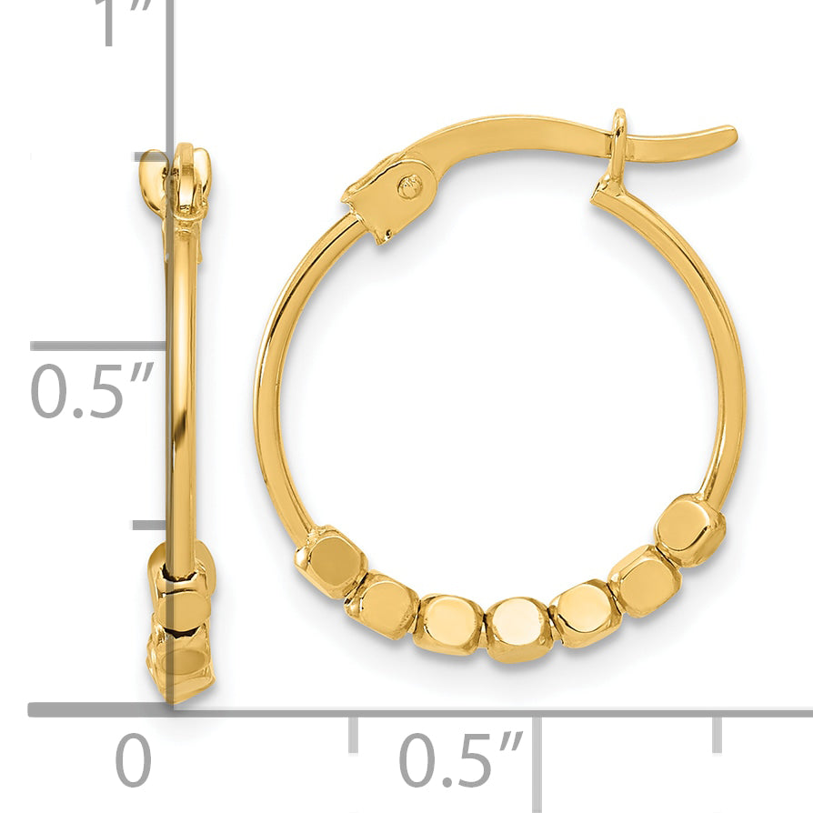 14K Polished Beads Hoop Earrings