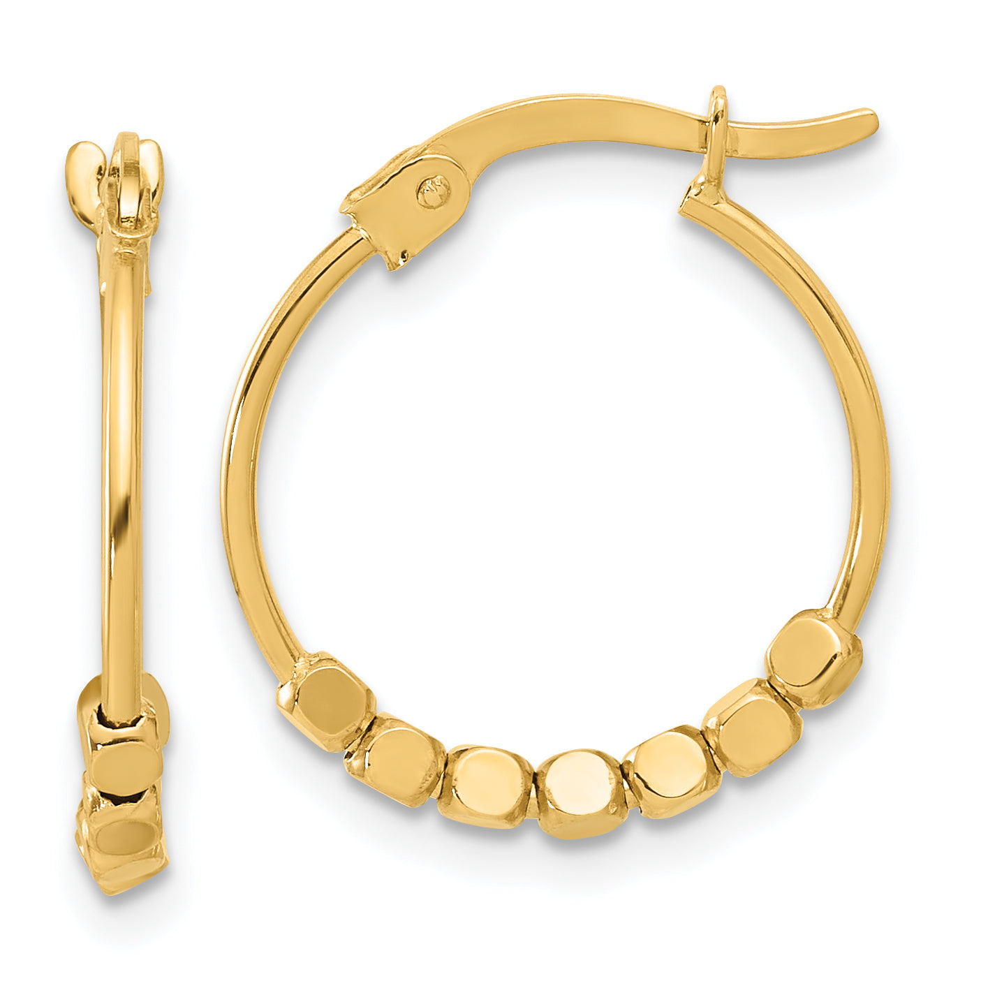 14K Polished Beads Hoop Earrings