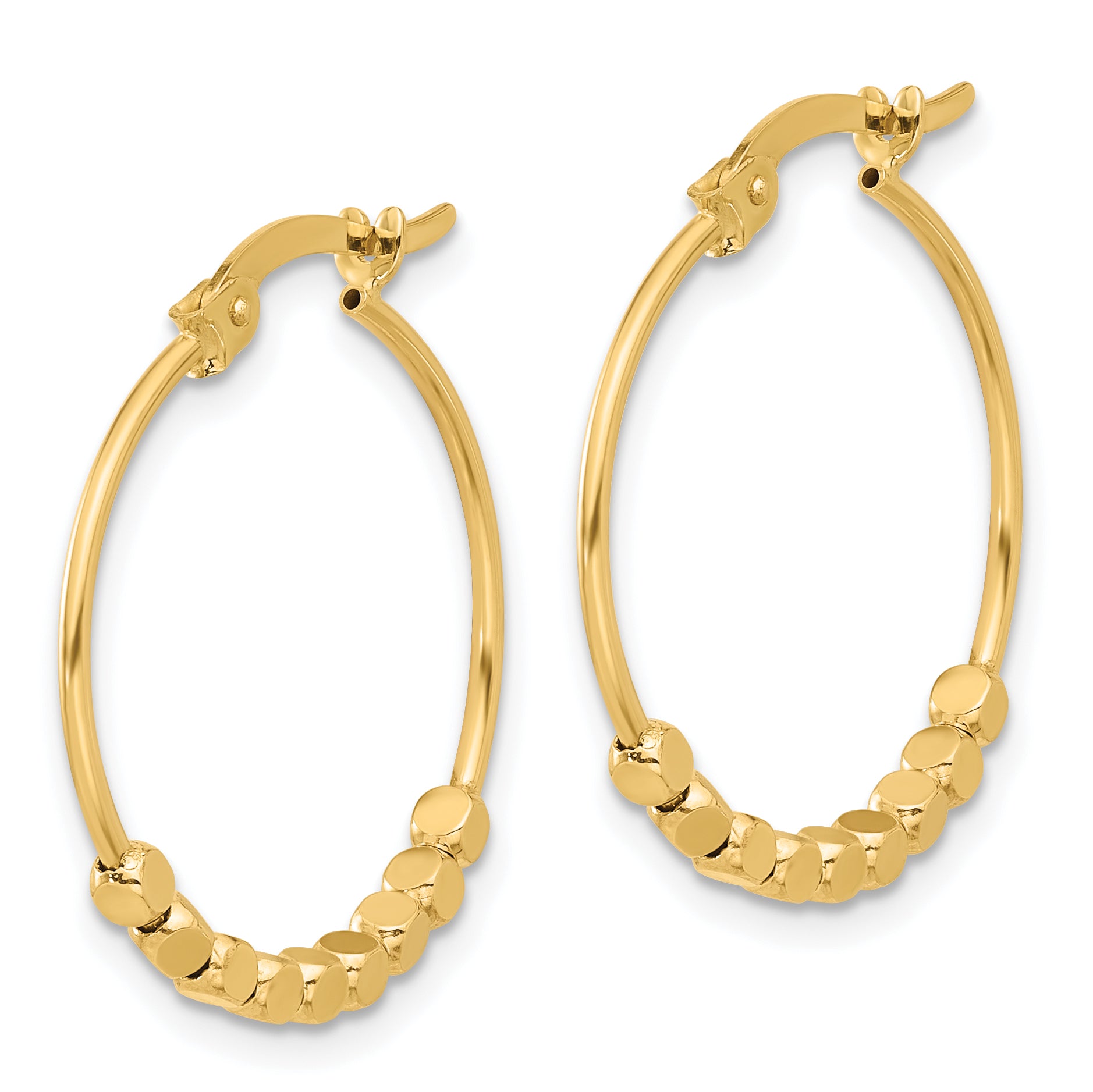 14K Polished Beads Hoop Earrings Secondary image