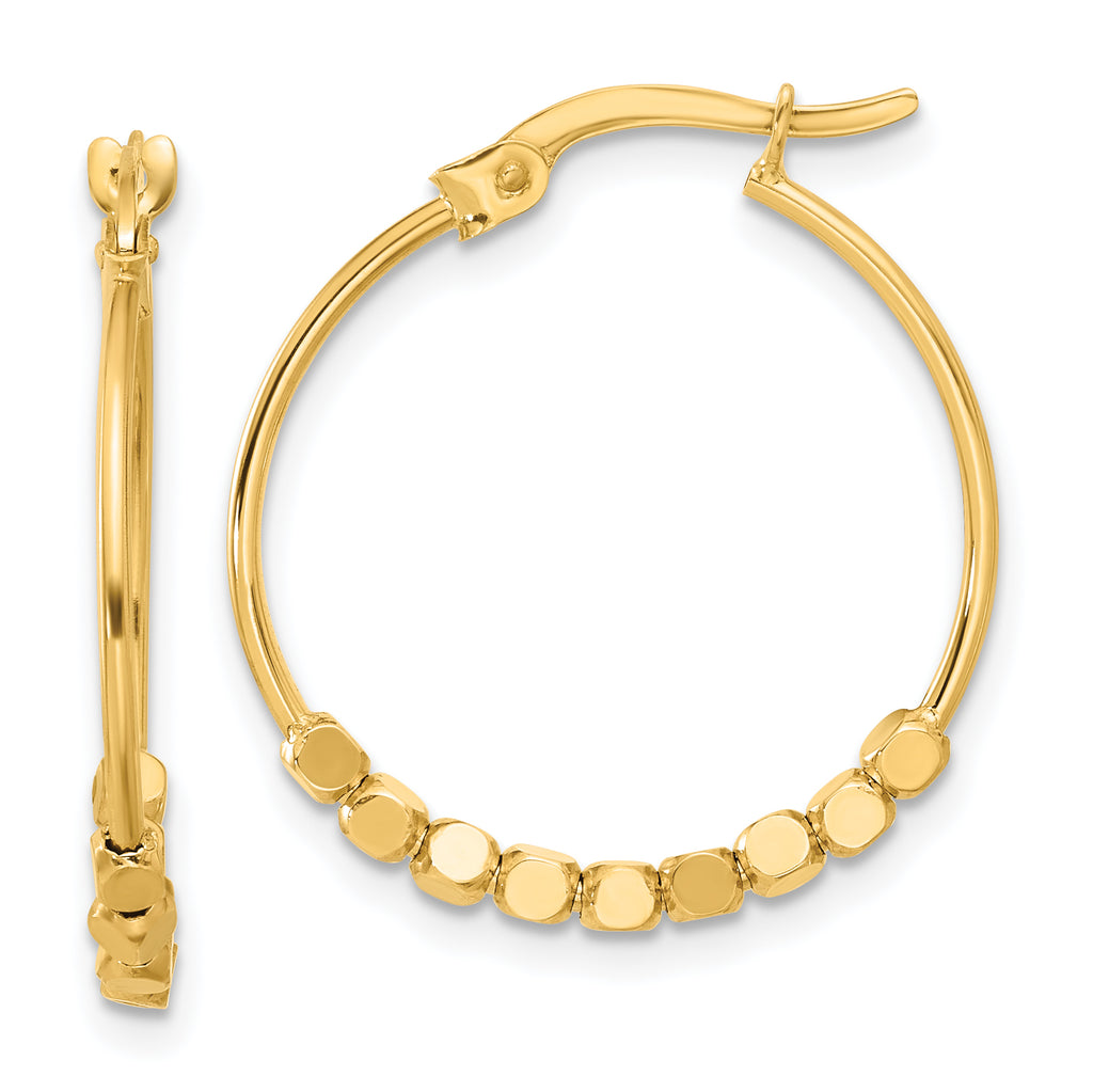 14K Polished Beads Hoop Earrings