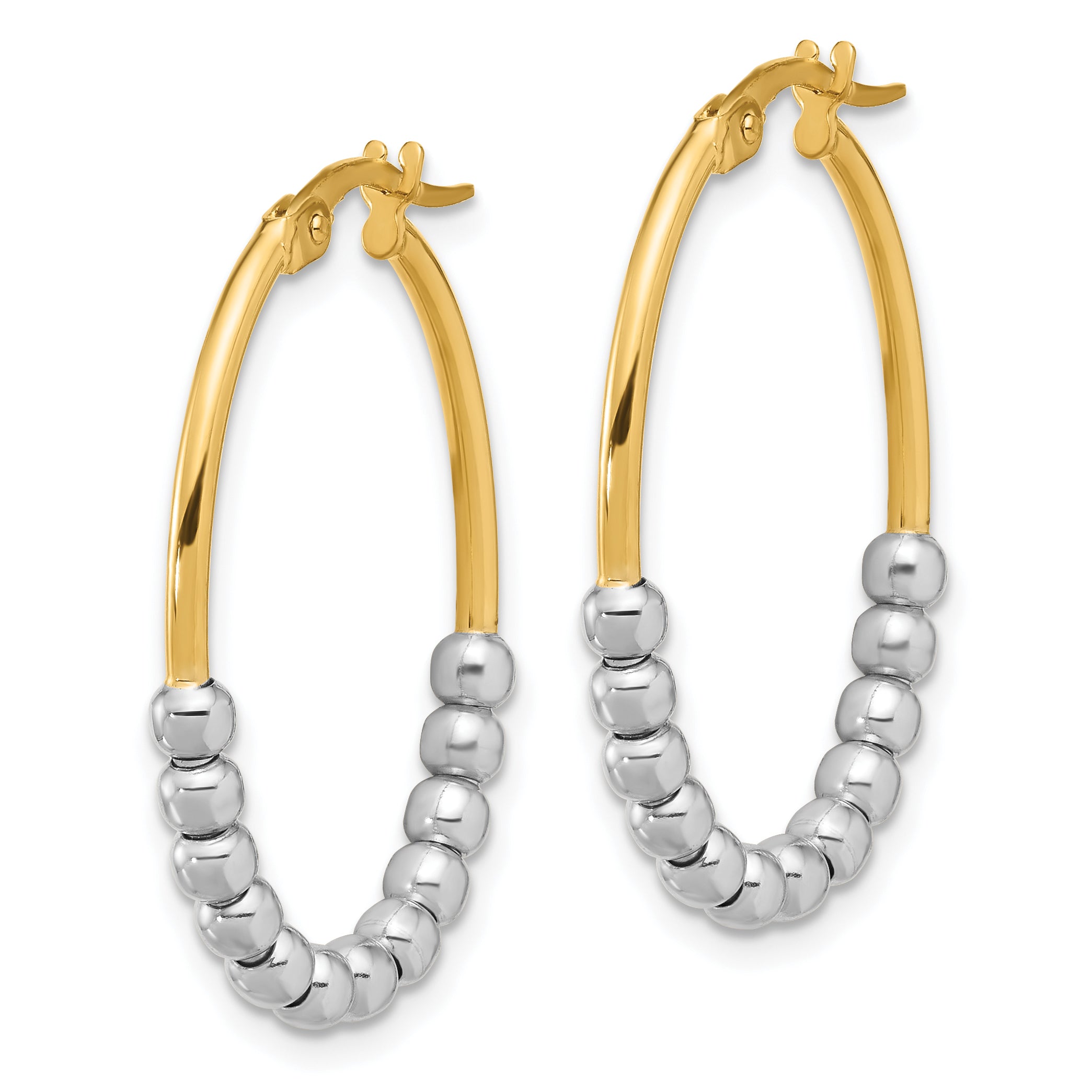 14K Two-tone Polished Beaded Oval Hoop Earrings