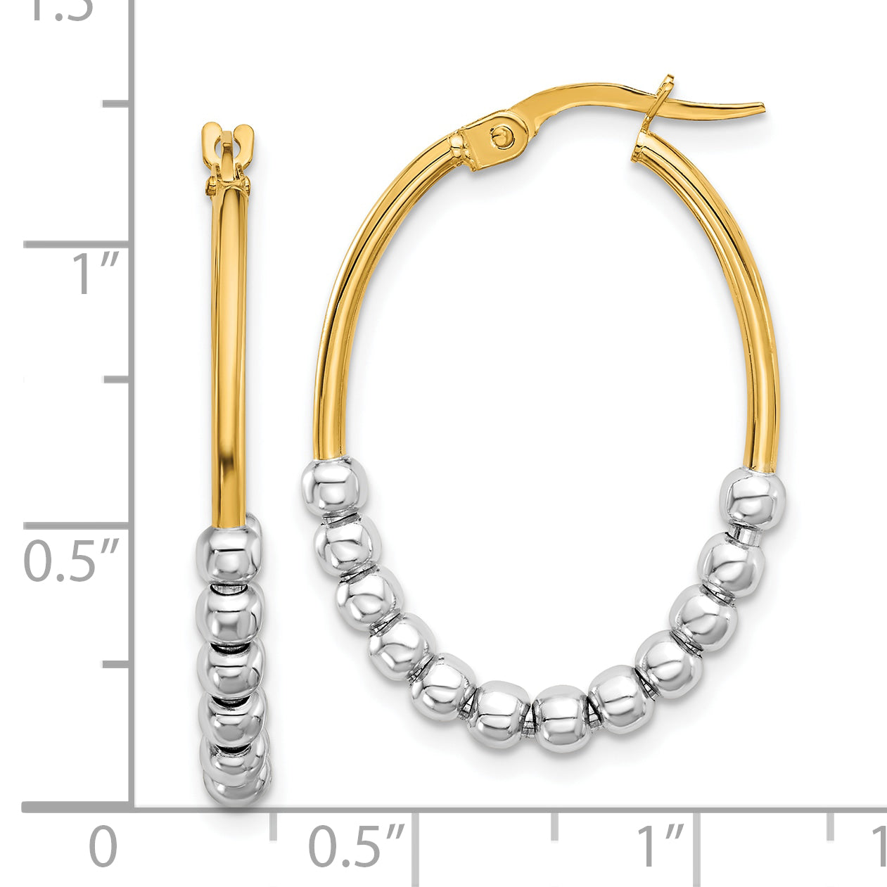 14K Two-tone Polished Beaded Oval Hoop Earrings