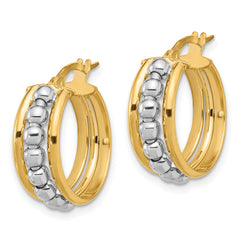 14K Two-tone Polished and Beaded Hoop Earrings