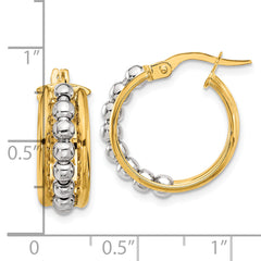 14K Two-tone Polished and Beaded Hoop Earrings