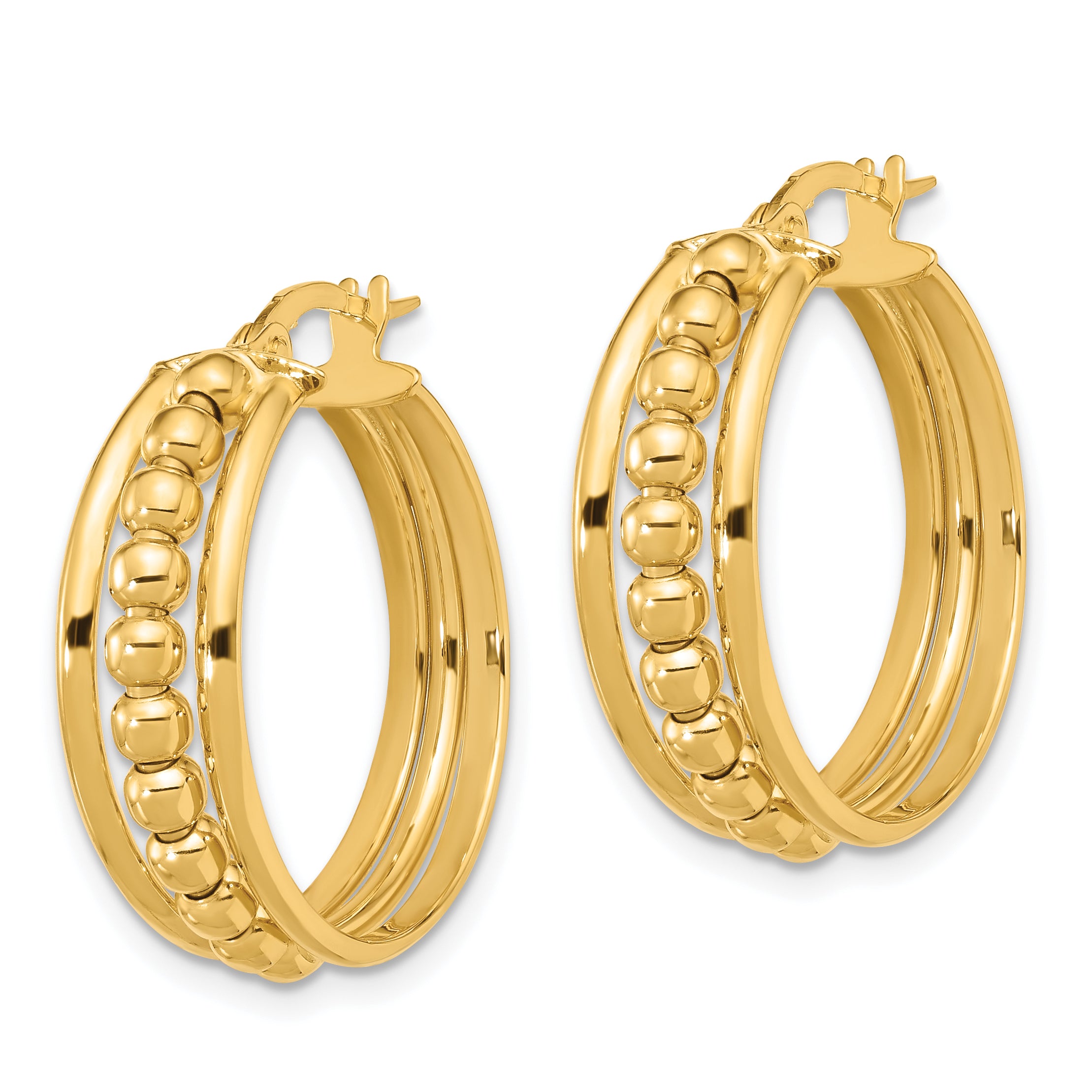 14K Polished and Beaded Hoop Earrings Secondary image