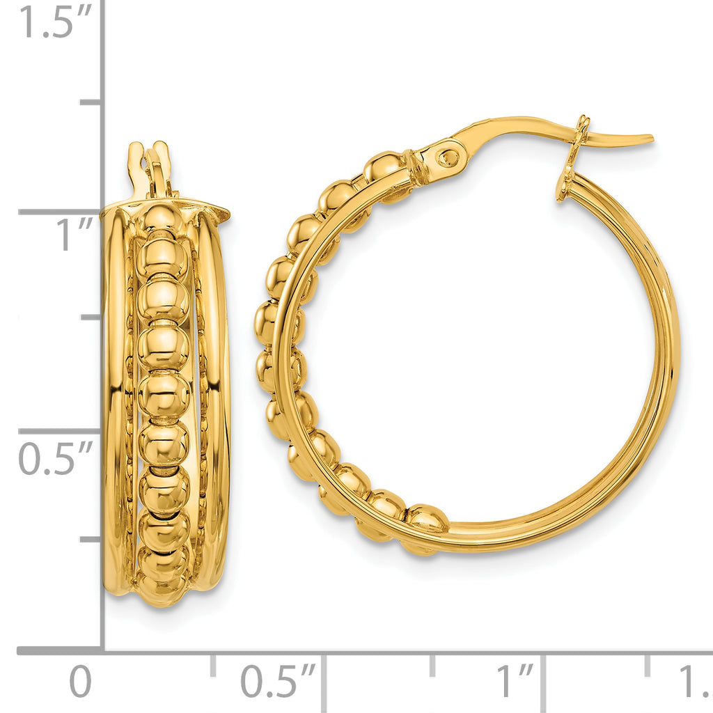 14K Polished and Beaded Hoop Earrings