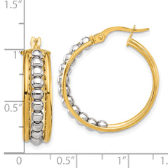 14K Two-tone Polished and Beaded Hoop Earrings