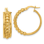 14K Polished and Beaded Hoop Earrings