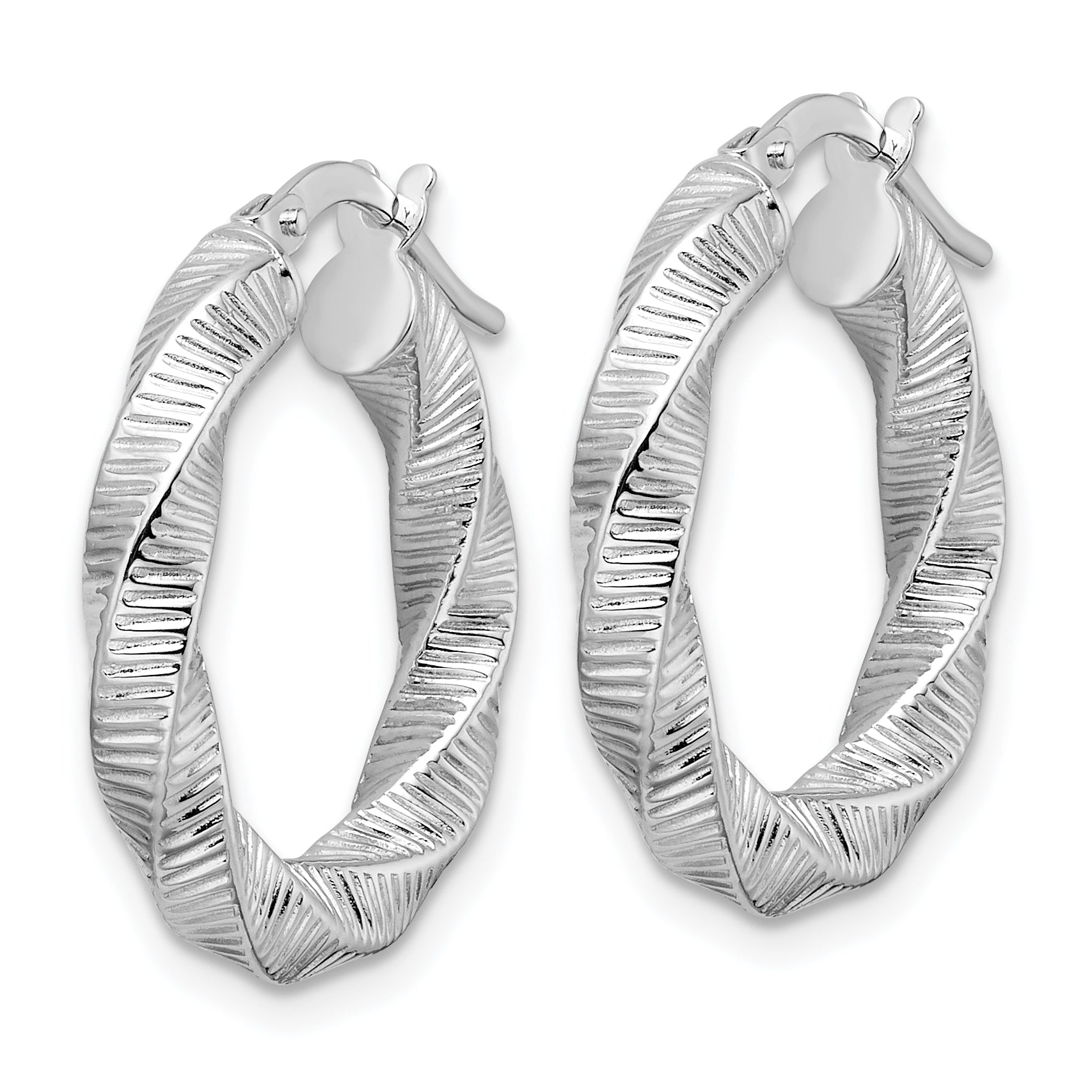 14k White Gold 3.5mm Twisted & Textured Round Hoop Earrings Secondary image