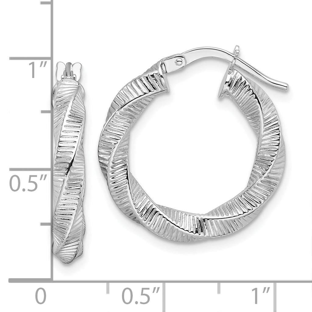 14k White Gold 3.5mm Twisted & Textured Round Hoop Earrings