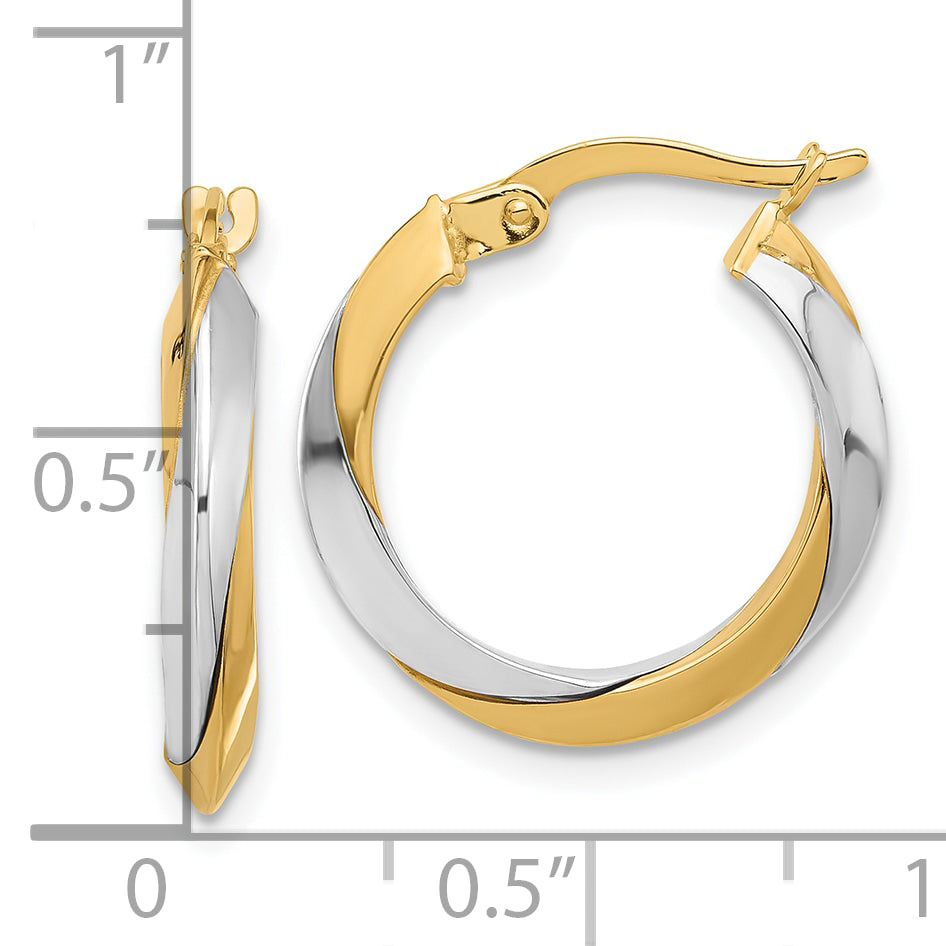 14K Two-tone Polished Twist Hoop Earrings