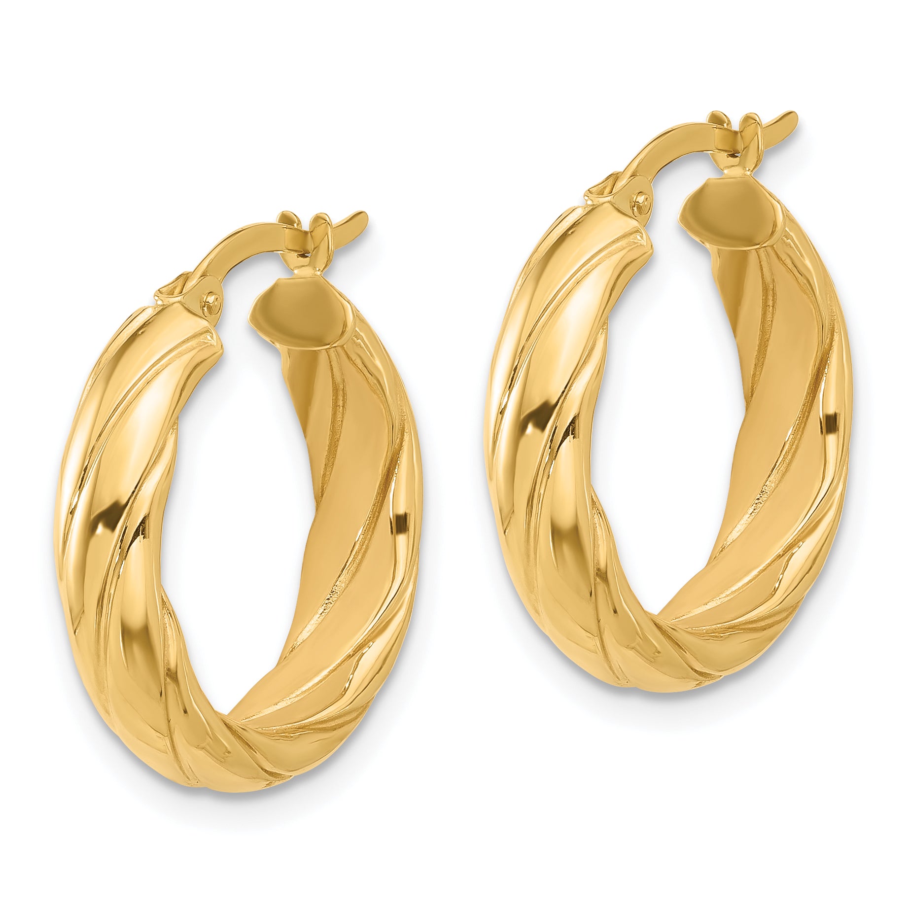 14K Polished and Textured Hoop Earrings Secondary image