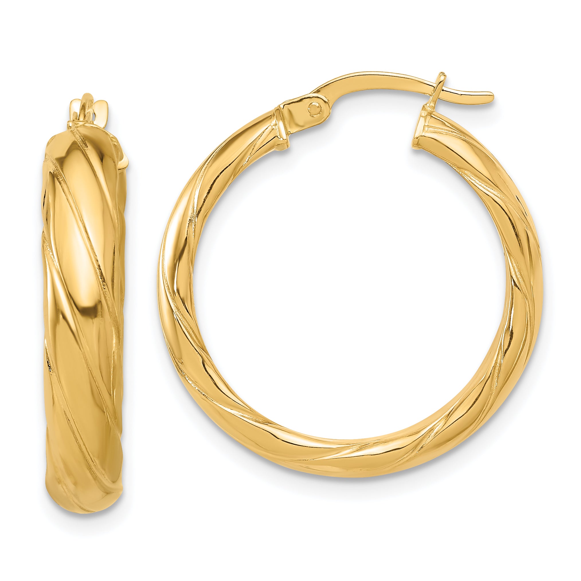 14K Polished and Textured Hoop Earrings Main image