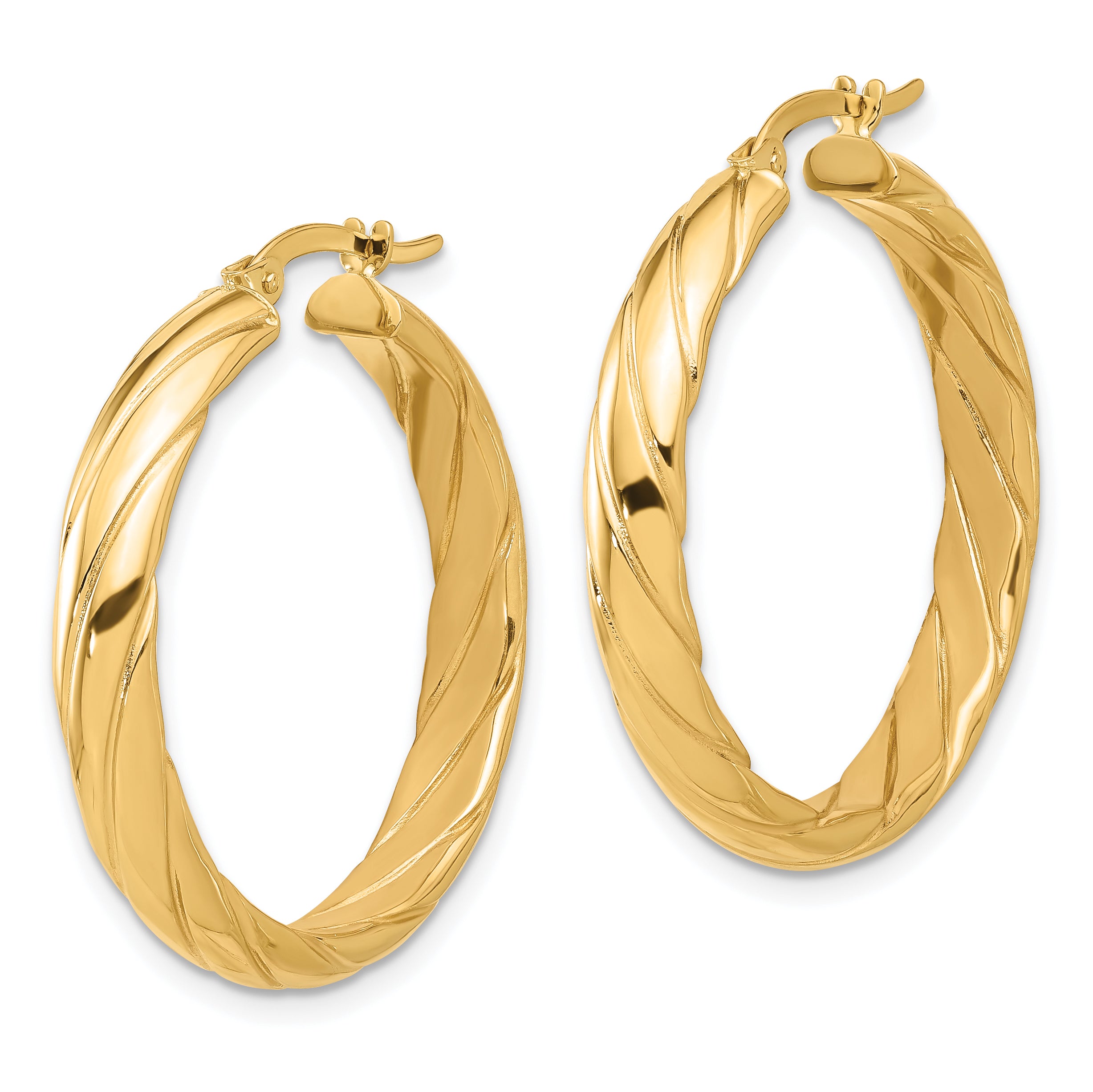 14K Polished and Textured Hoop Earrings Secondary image