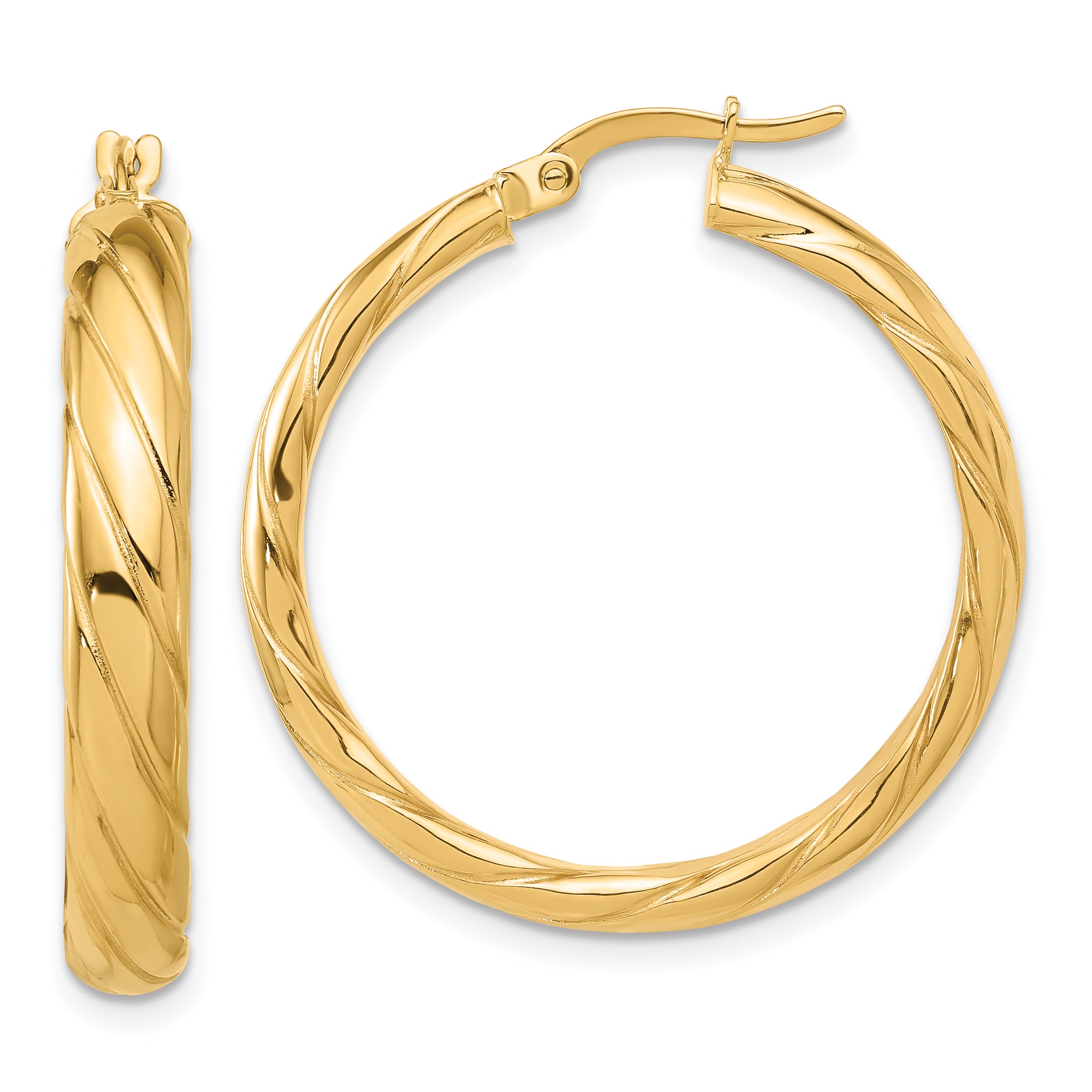 14K Polished and Textured Hoop Earrings Main image