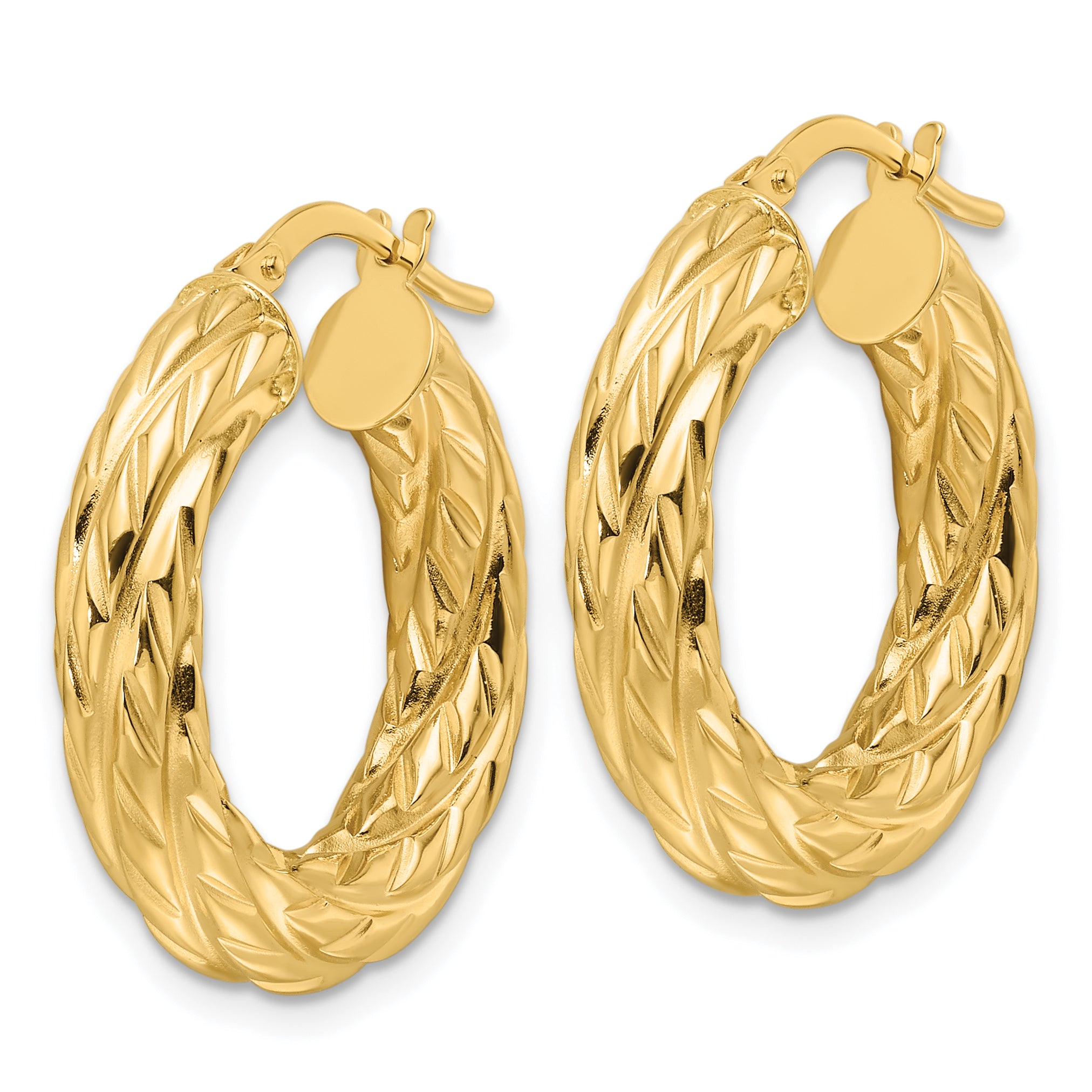 14ky Polished Woven Texture 4.75mm Round Hoop Earrings Secondary image