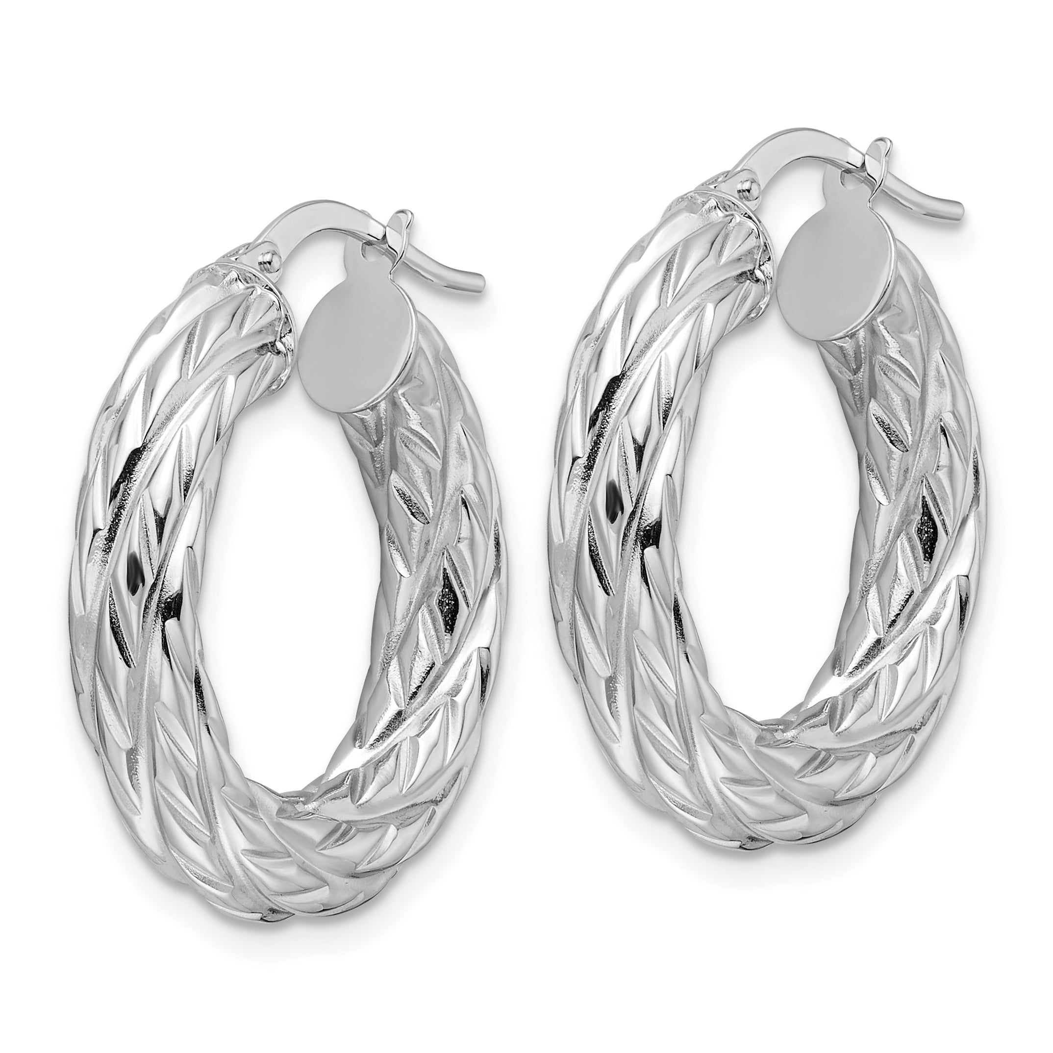 14k White Gold Polished 4.75mm Woven Texture Round Hoop Earrings Secondary image