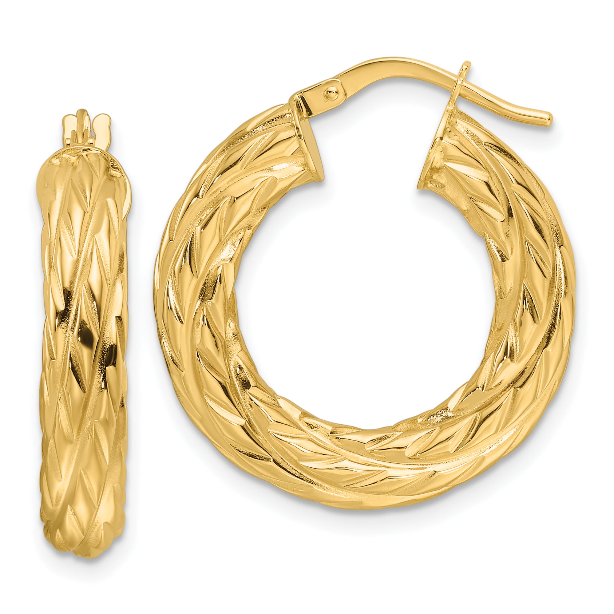 14ky Polished Woven Texture 4.75mm Round Hoop Earrings Main image