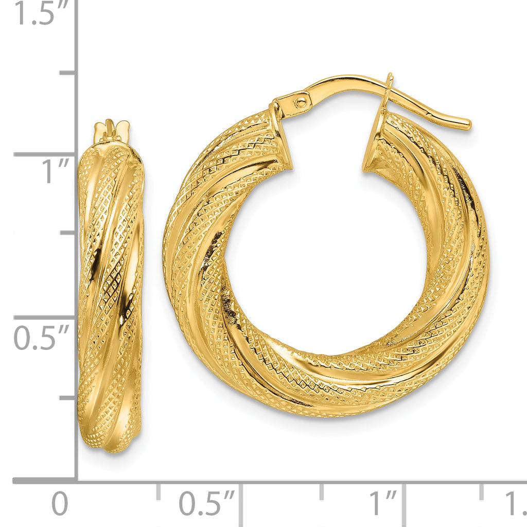 14ky Polished 4.7mm Textured Twist Round Hoop Earrings