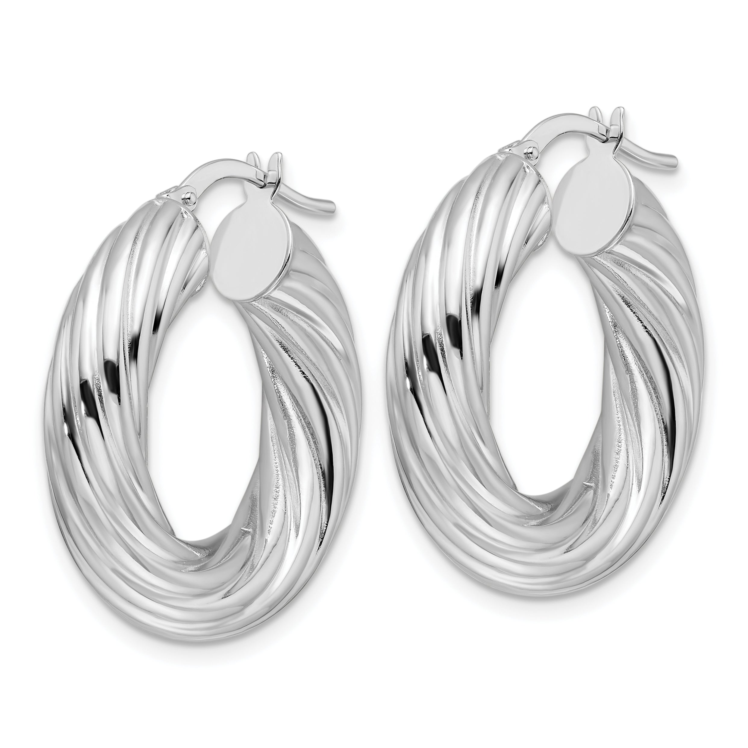 14k White Gold Polished 6mm Twisted Hollow Round Hoop Earrings Secondary image
