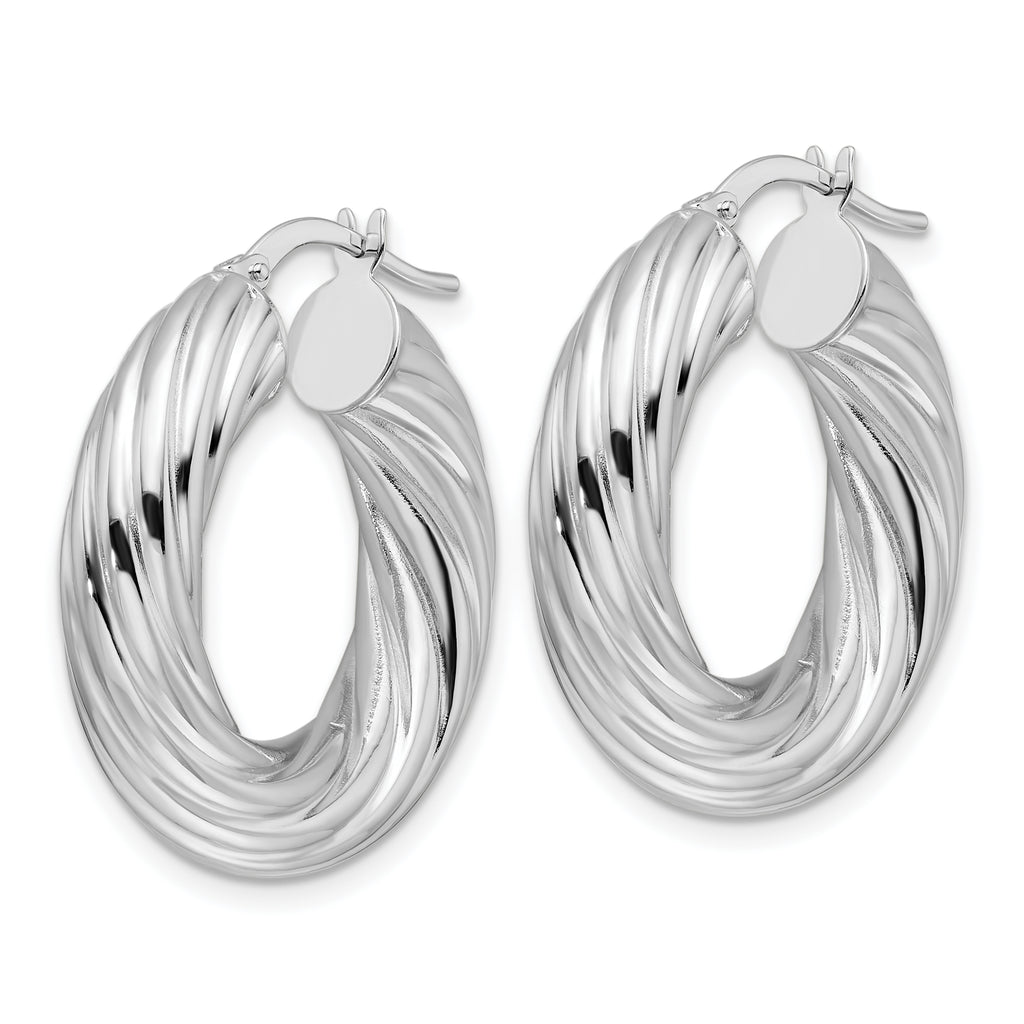 14k White Gold Polished 6mm Twisted Hollow Round Hoop Earrings