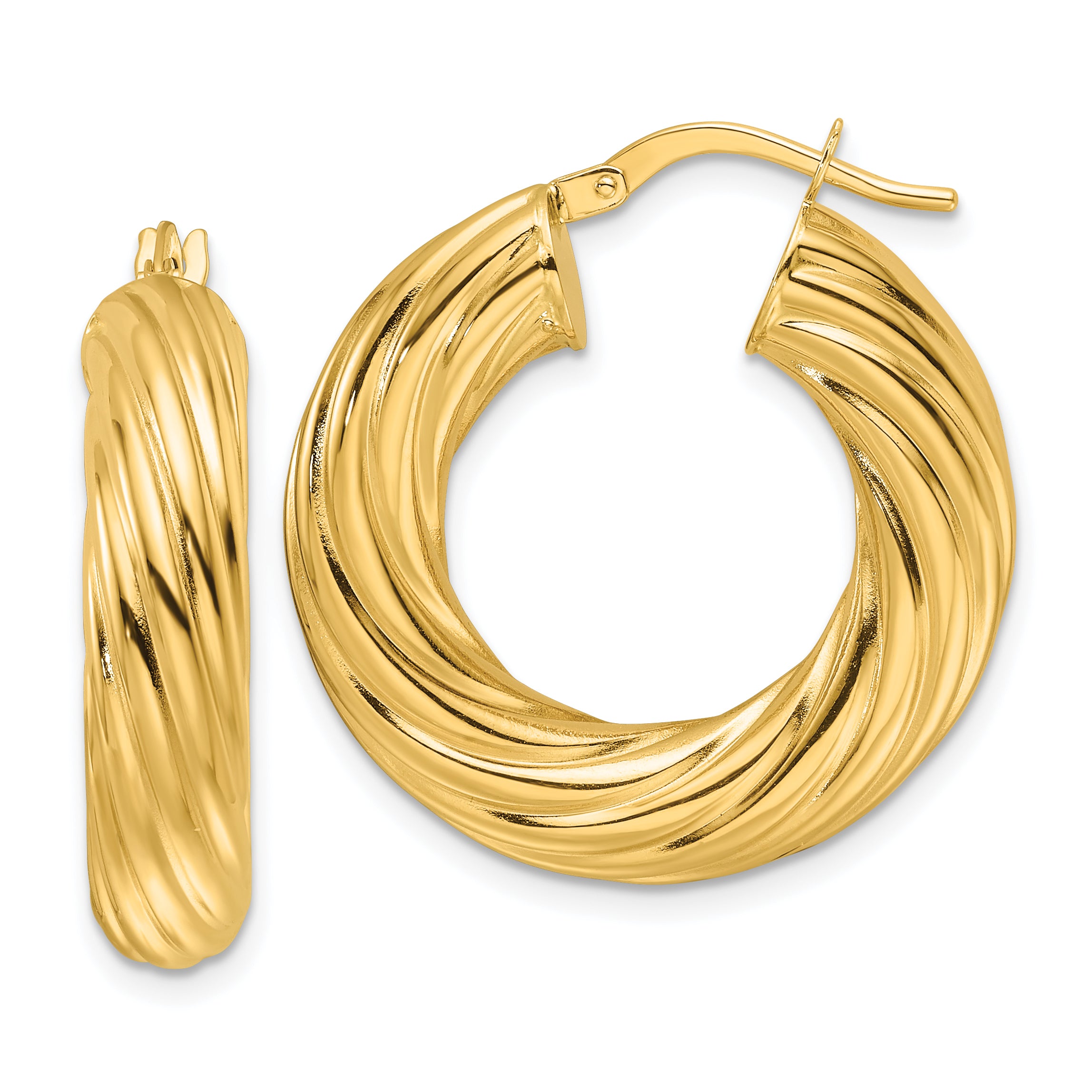 14ky Polished Twist 6mm Hollow Round Hoop Earrings Main image