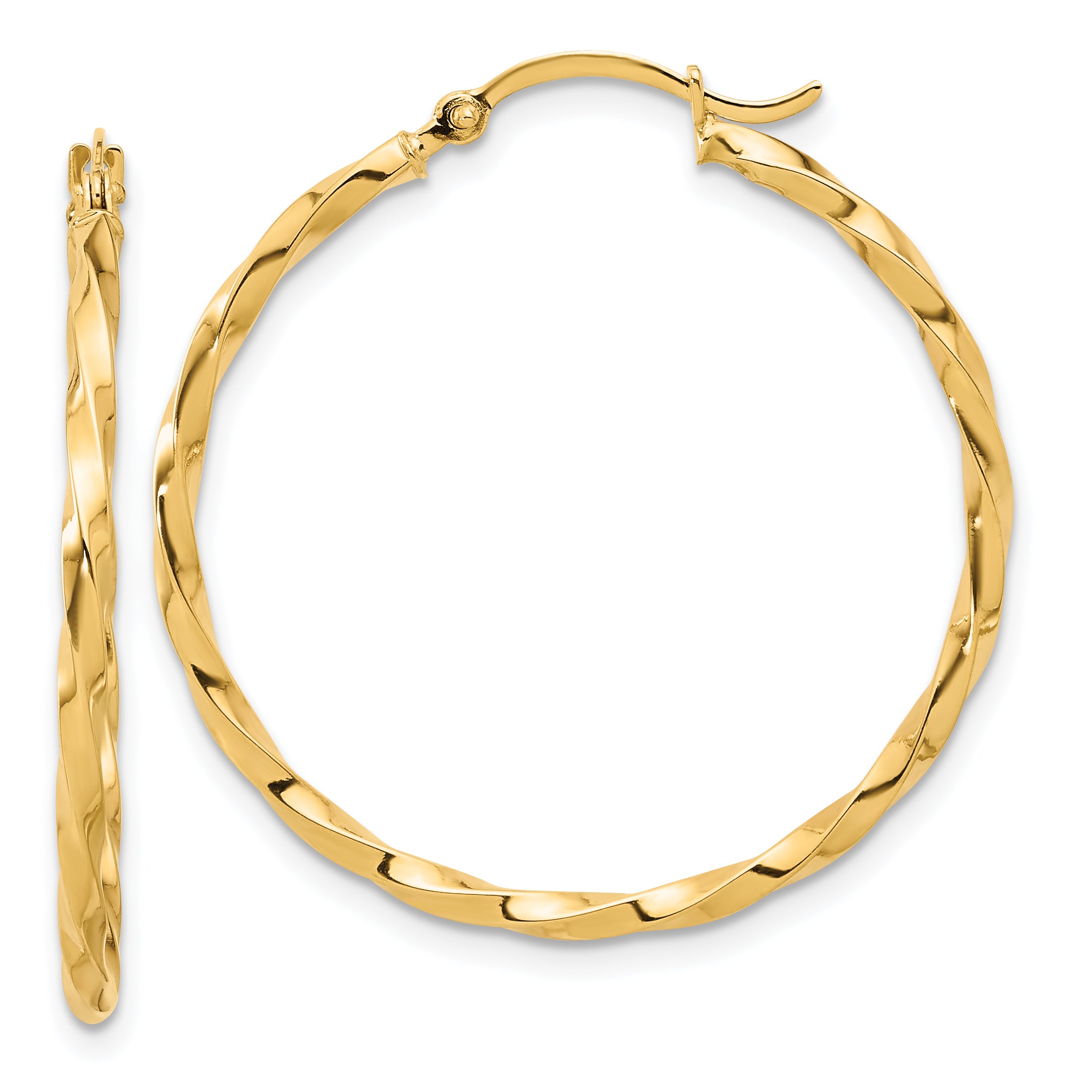 14K Polished and Twisted 1.8mm Hoop Earrings Main image