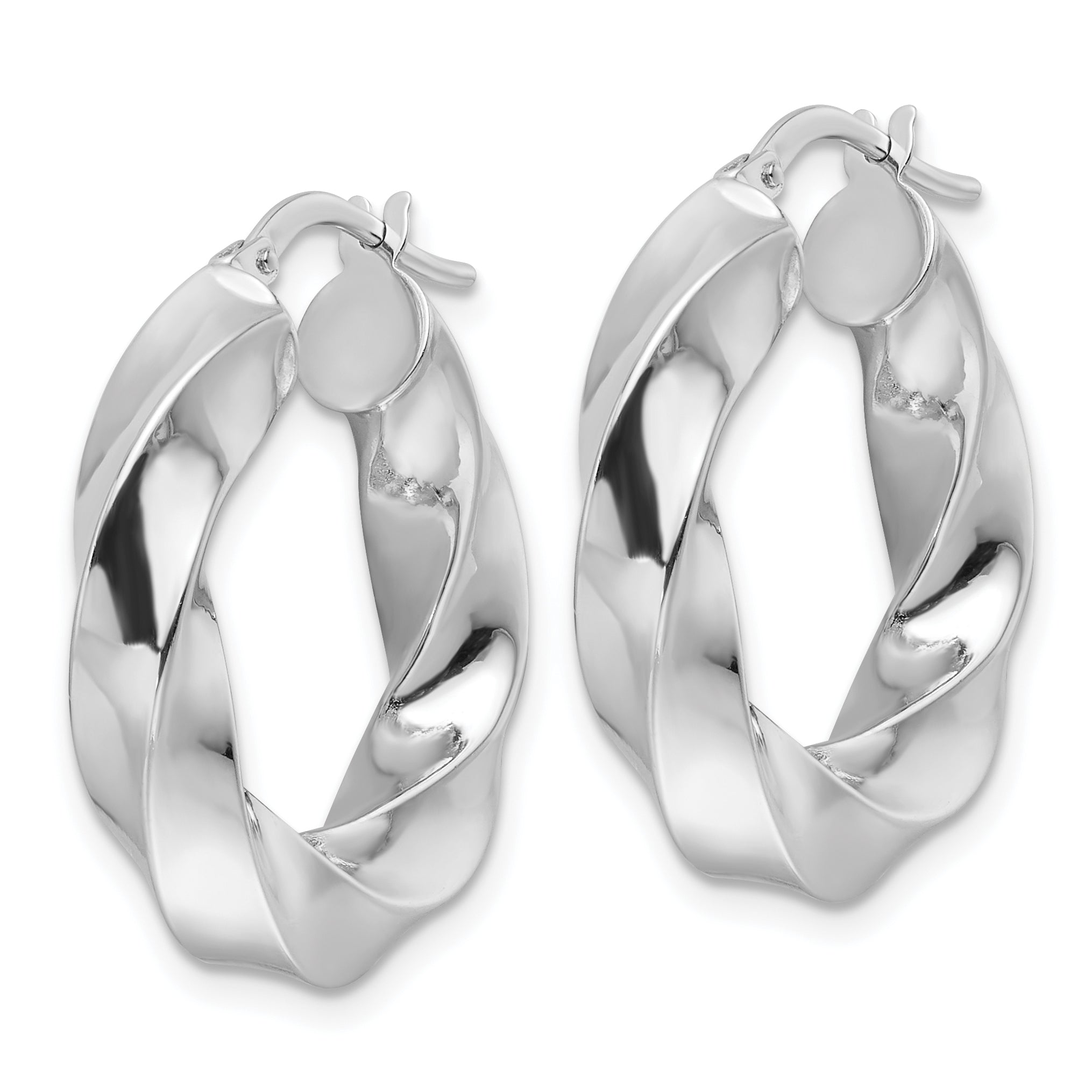 14k White Gold Polished 5.25mm Hollow Twisted Round Hoop Earrings Secondary image