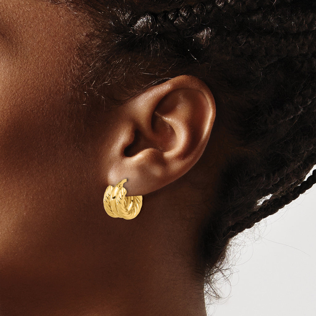 14K Polished and Twisted Hoop Earrings