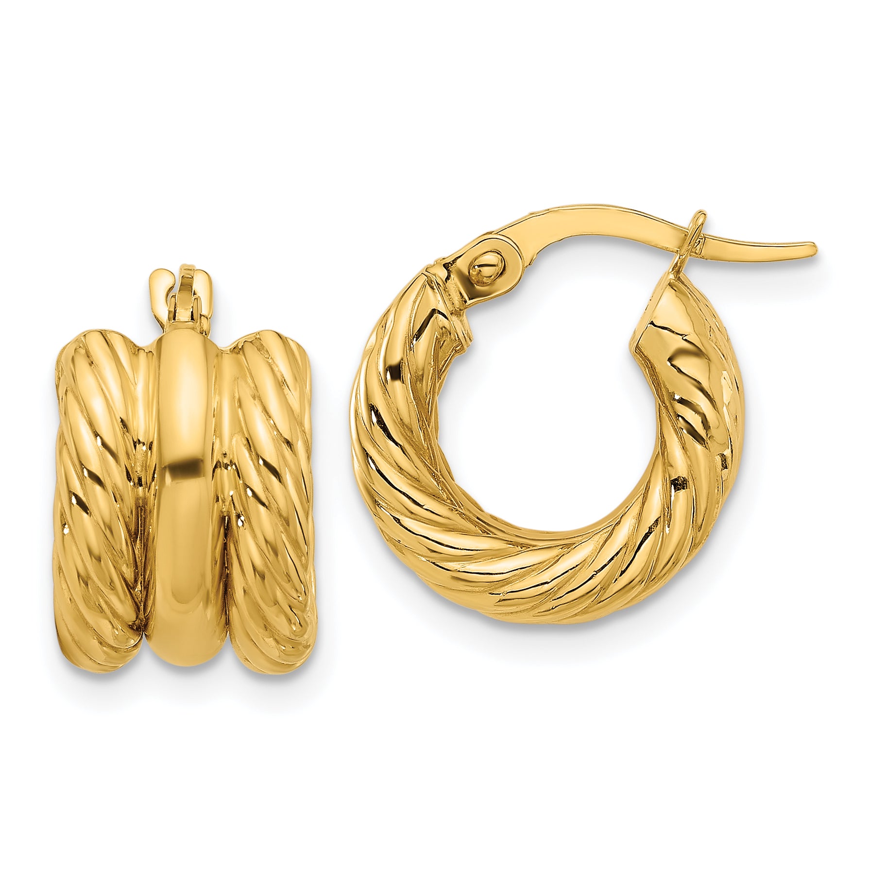14K Polished and Twisted Hoop Earrings Main image