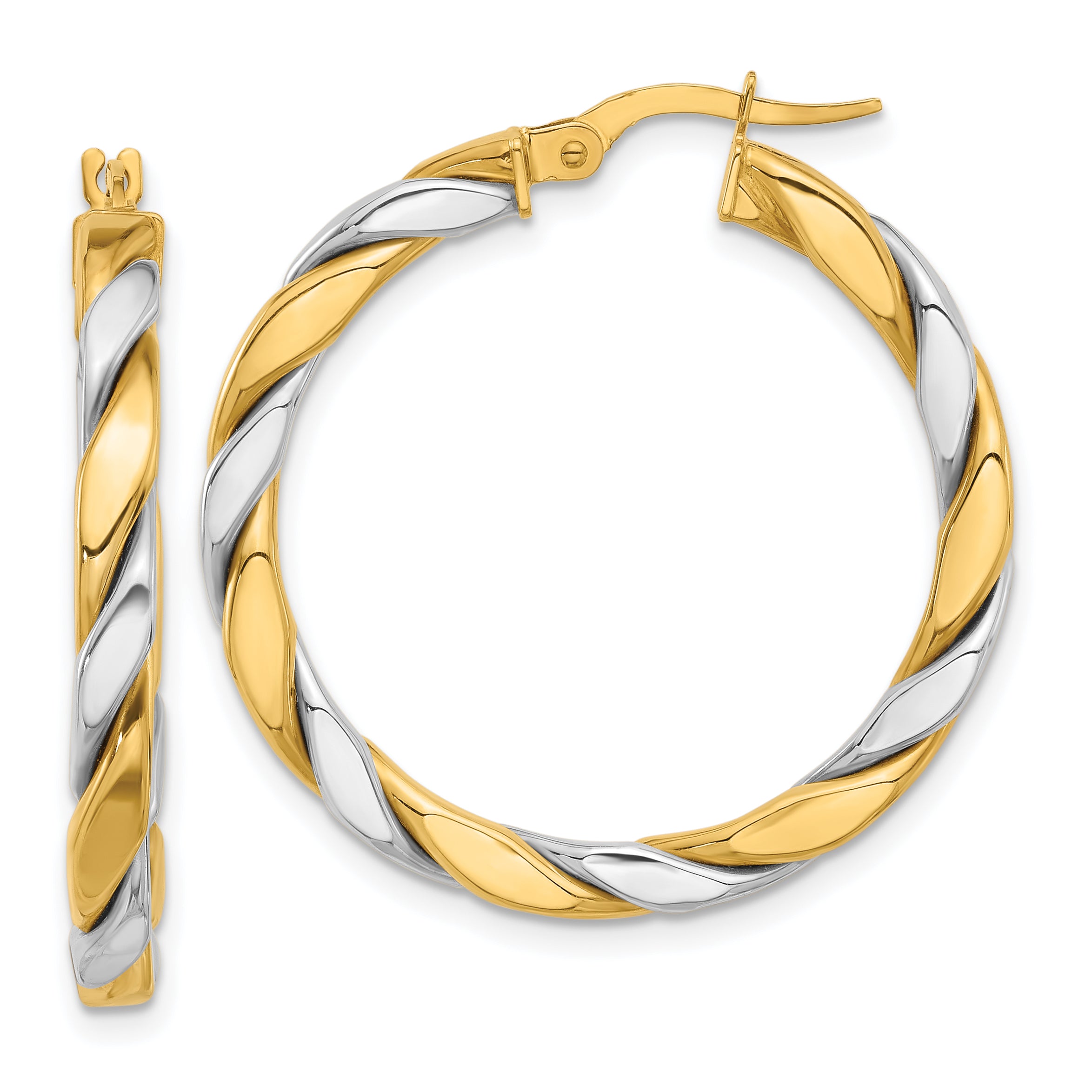 14K Two-tone Polished Twisted 3mm Hoop Earrings