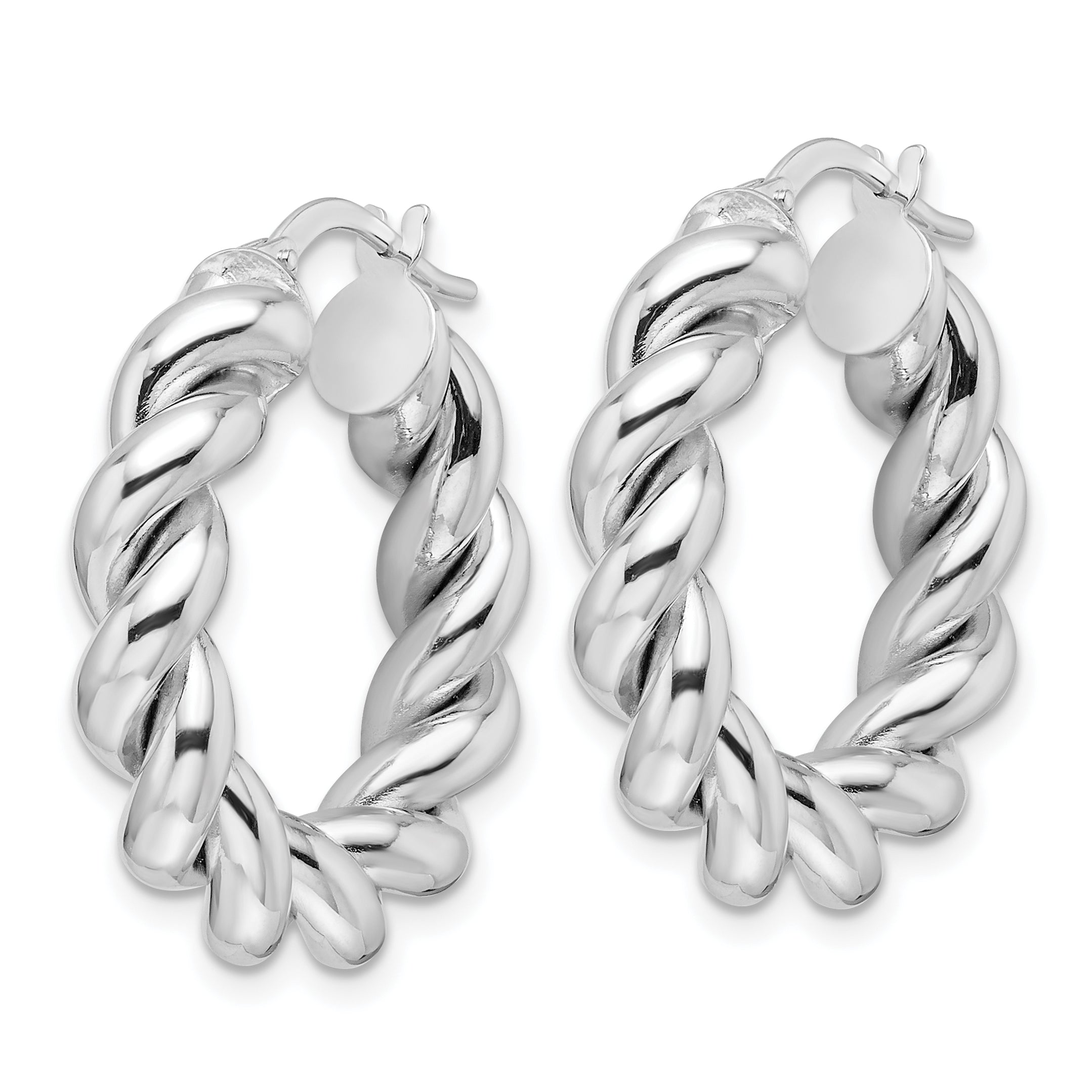 14k White Gold Polished 5.3mm Hollow Twisted Round Hoop Earrings Secondary image