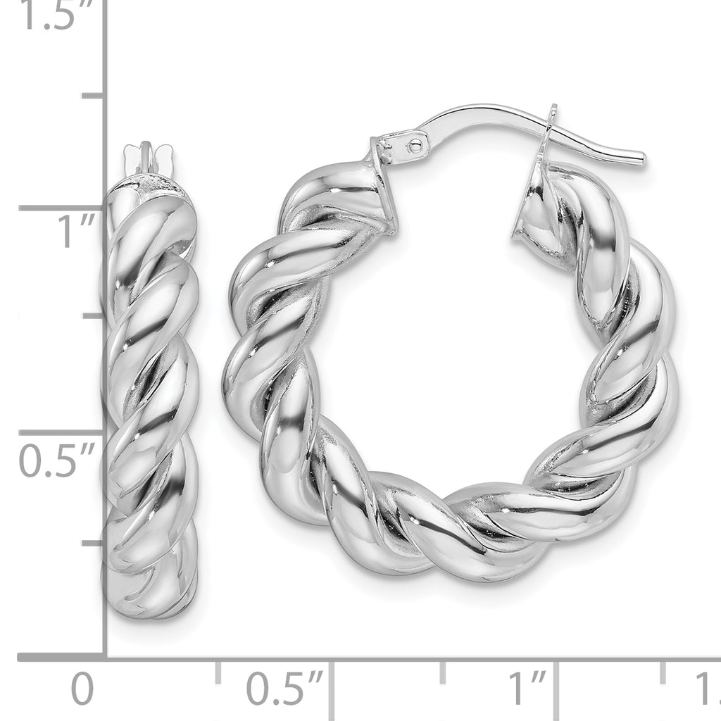 14k White Gold Polished 5.3mm Hollow Twisted Round Hoop Earrings