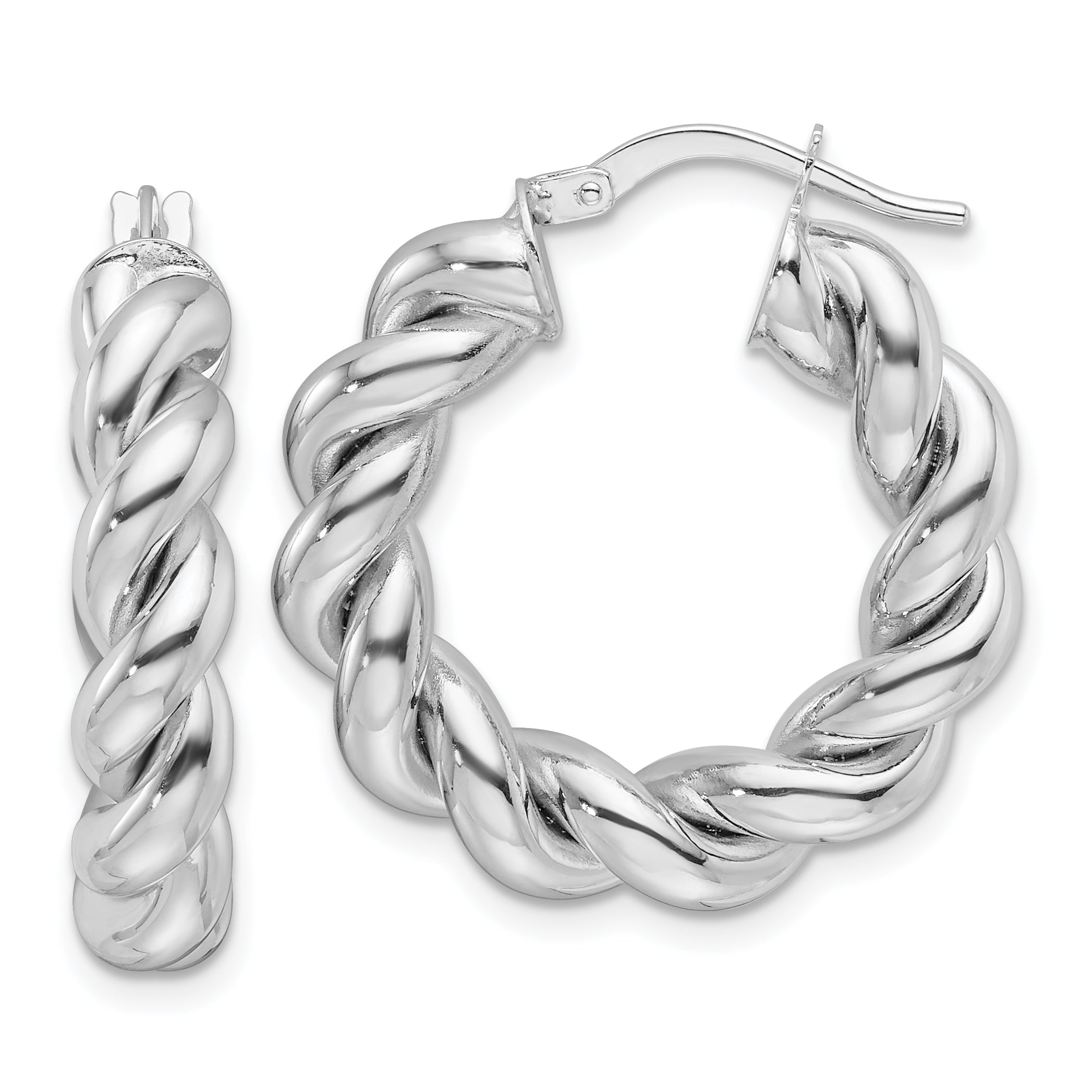 14k White Gold Polished 5.3mm Hollow Twisted Round Hoop Earrings Main image