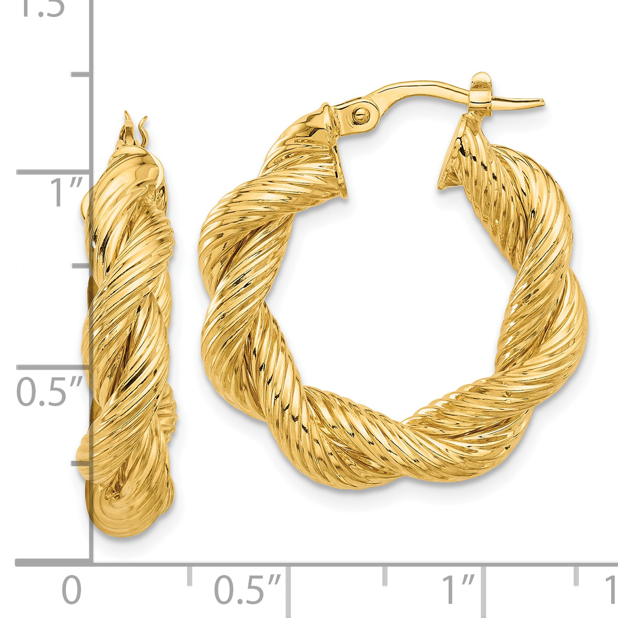 14K Polished and Textured Twisted Hoop Earrings