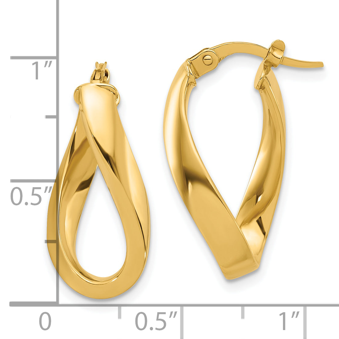 14K Polished Twisted Oval Hoop Earrings
