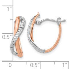 14K Two-tone Polished Diamond-cut Crossover Hoop Earrings