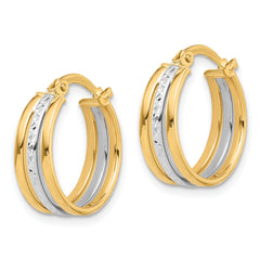 14K Two-tone Polished and Diamond-cut Fancy Hoop Earrings