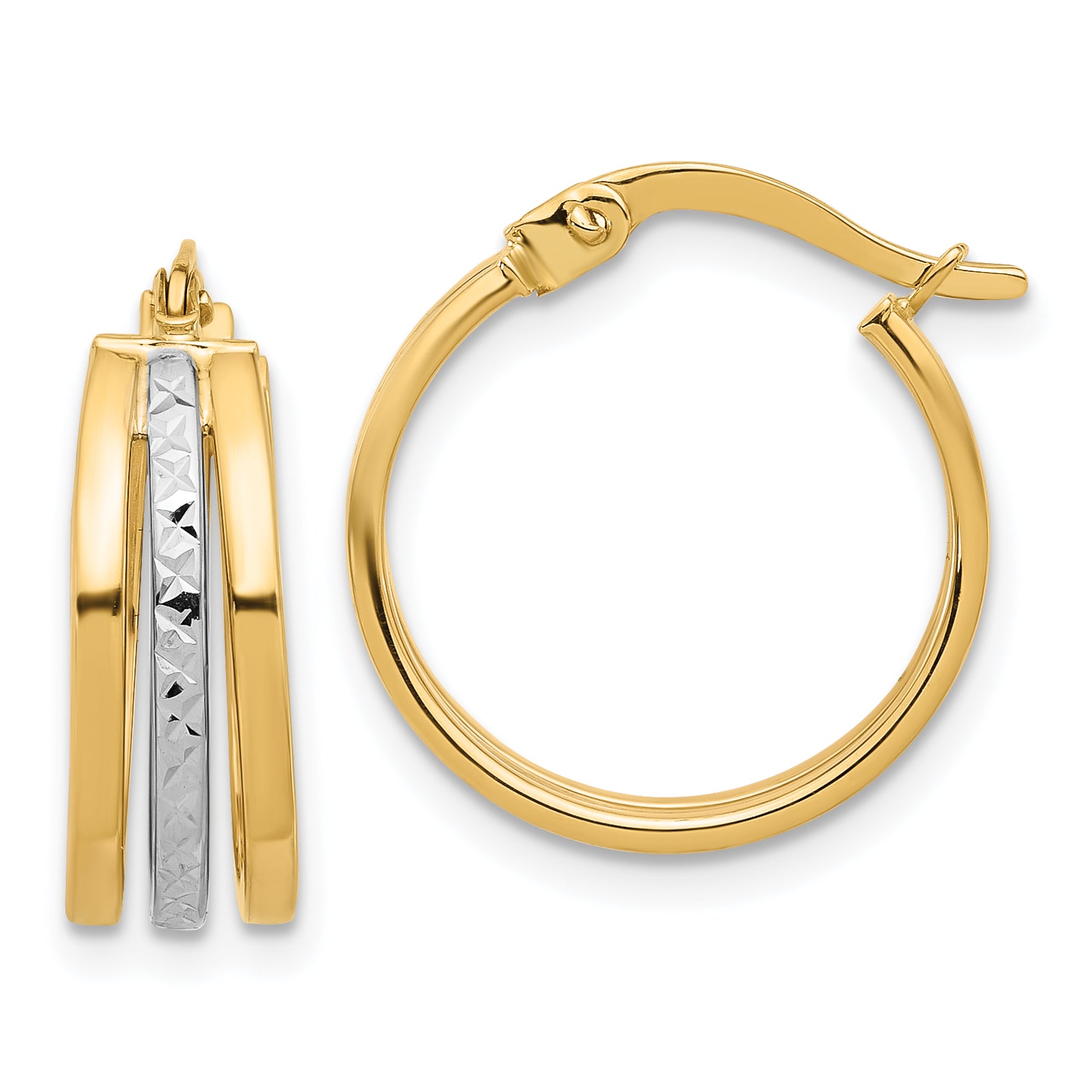 14K Two-tone Polished and Diamond-cut Fancy Hoop Earrings Main image