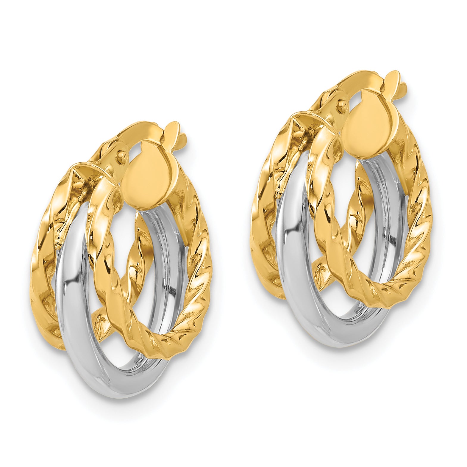 14K Two-tone Polished Fancy Hoop Earrings Secondary image