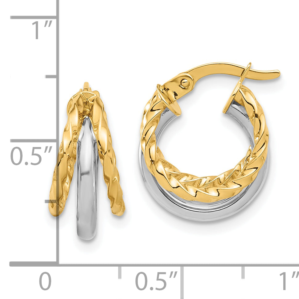 14K Two-tone Polished Fancy Hoop Earrings