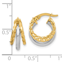 14K Two-tone Polished Fancy Hoop Earrings