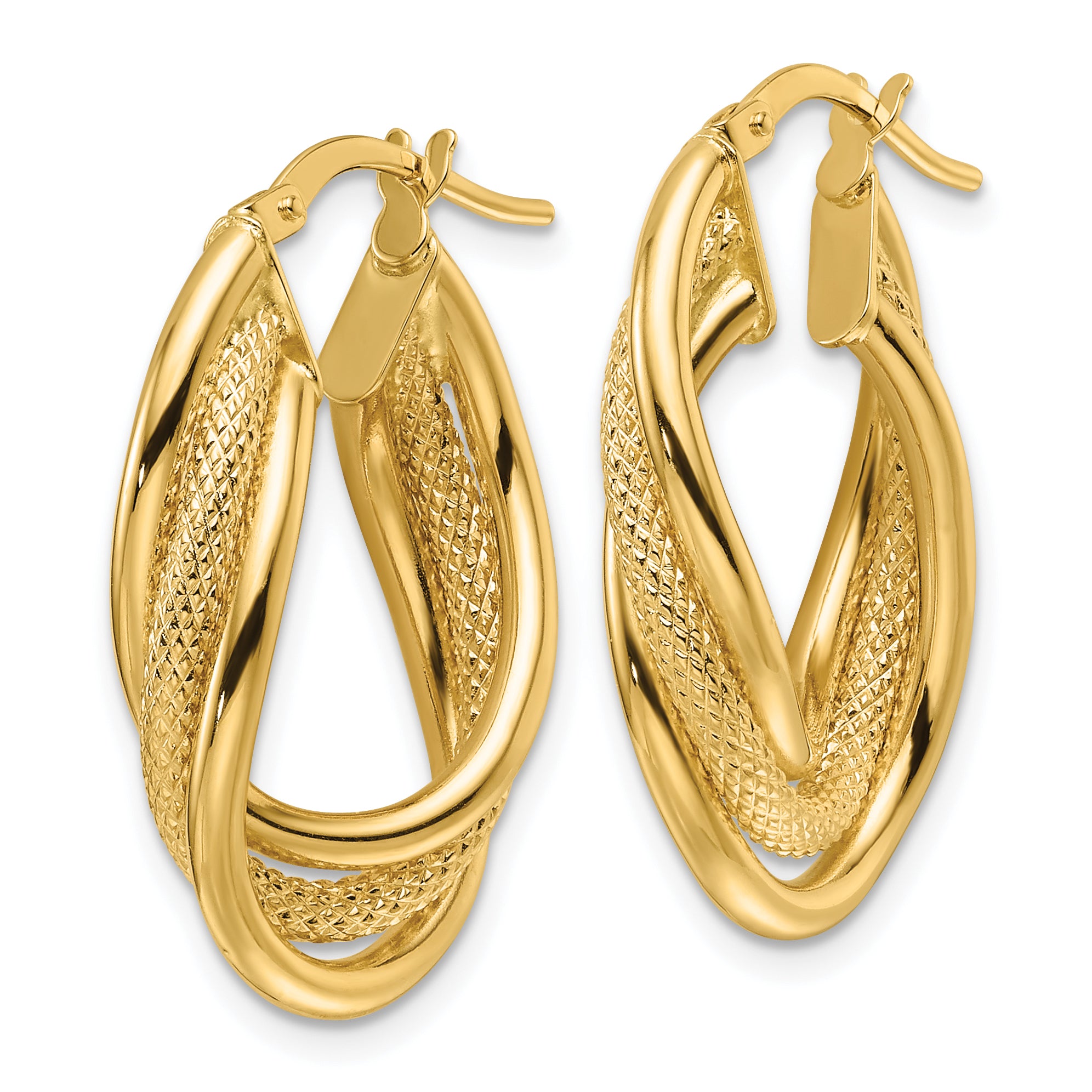 14ky Polished Textured & Intertwined Oval Hoop Earrings Secondary image