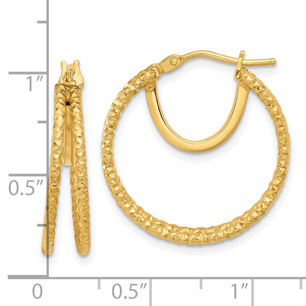 14K Polished and Textured Double Circle Hoop Earrings