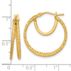 14K Polished and Textured Double Circle Hoop Earrings