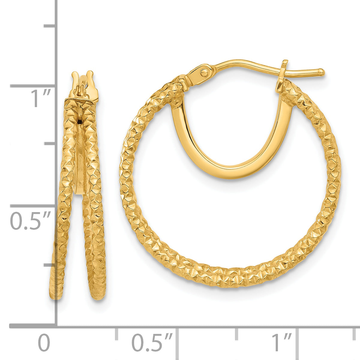 14K Polished and Textured Double Circle Hoop Earrings