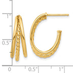 14K Polished and Twist Oval Multi Row J-Hoop Post Earrings