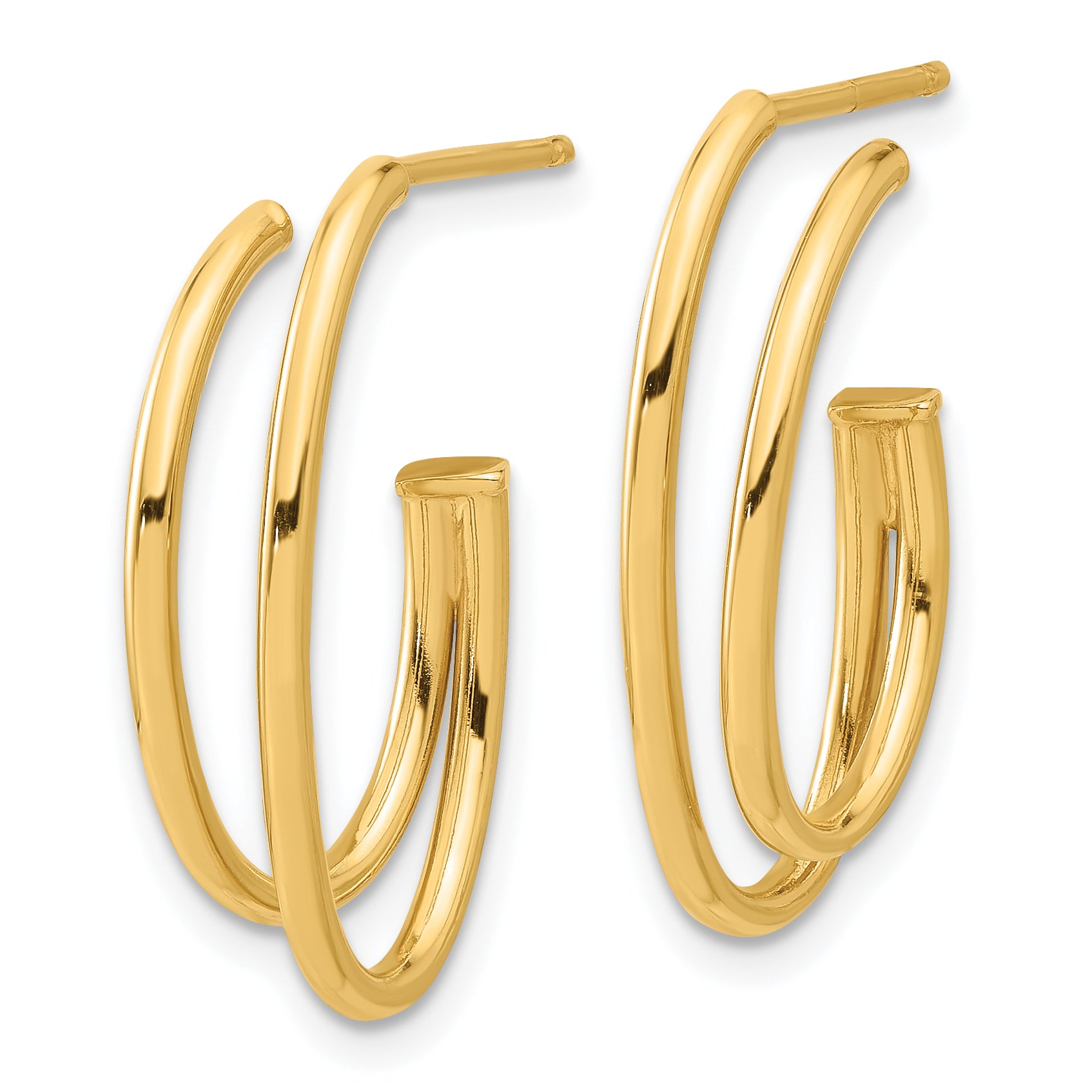 14K Polished Oval /Double Strand  J-Hoop Post Earrings Secondary image