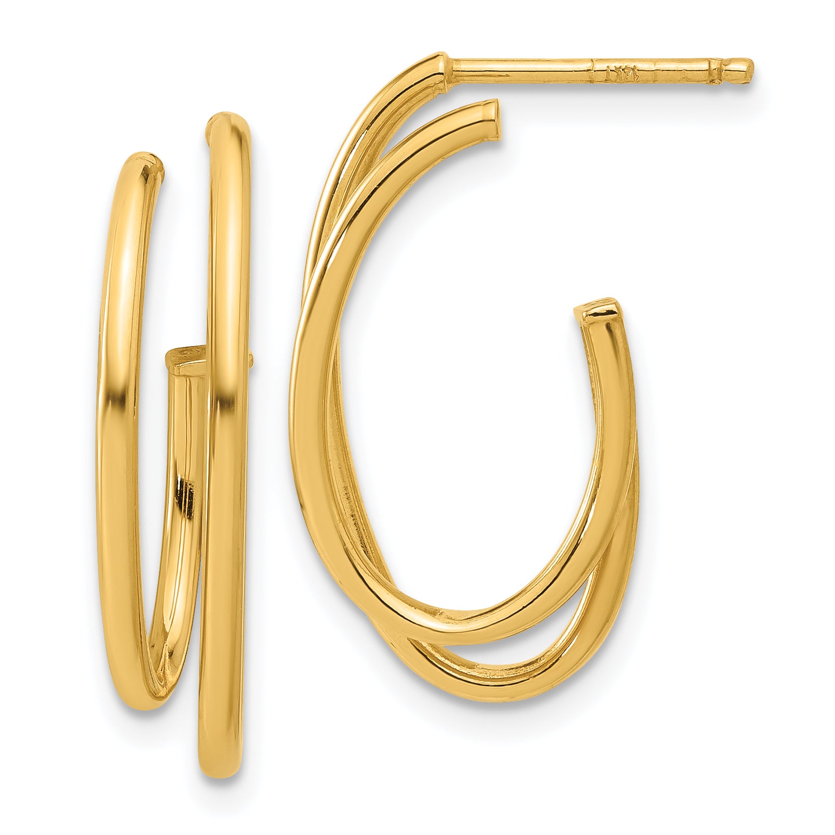 14K Polished Oval /Double Strand  J-Hoop Post Earrings Main image